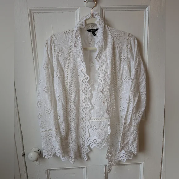 Ralph Lauren Broderie Anglaise Eyelet Jacket - Size M - Picture 2 of 10